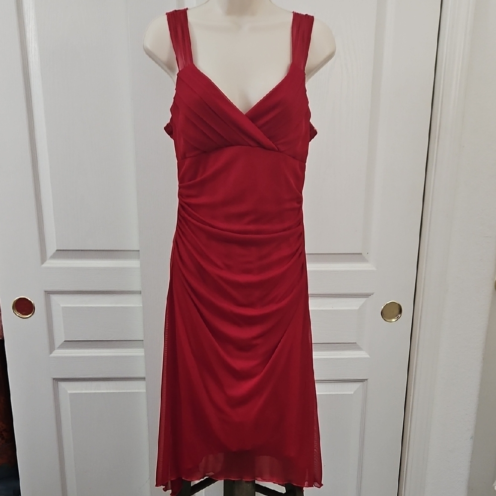Trixxi | Elegant Red V-Neck High Low Scalloped hem Dress Size L